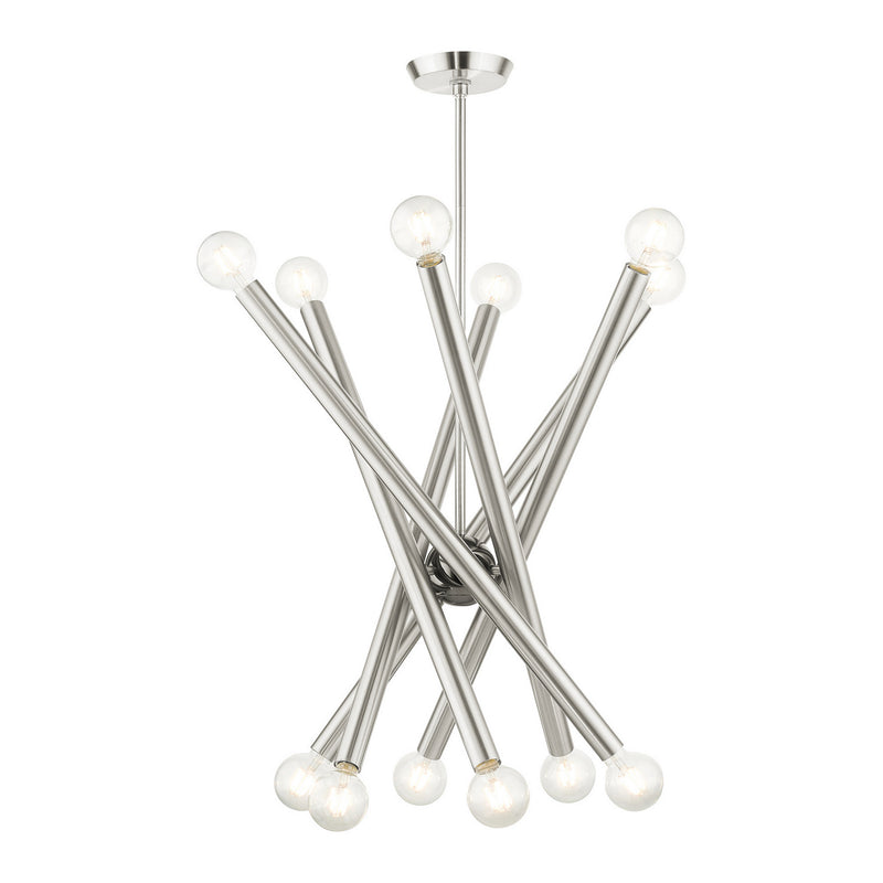 Livex Lighting 45586-91 12 Light Chandelier, Brushed Nickel w/ Black Chromes