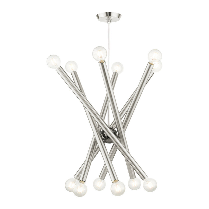 Livex Lighting 45586-91 12 Light Chandelier, Brushed Nickel w/ Black Chromes