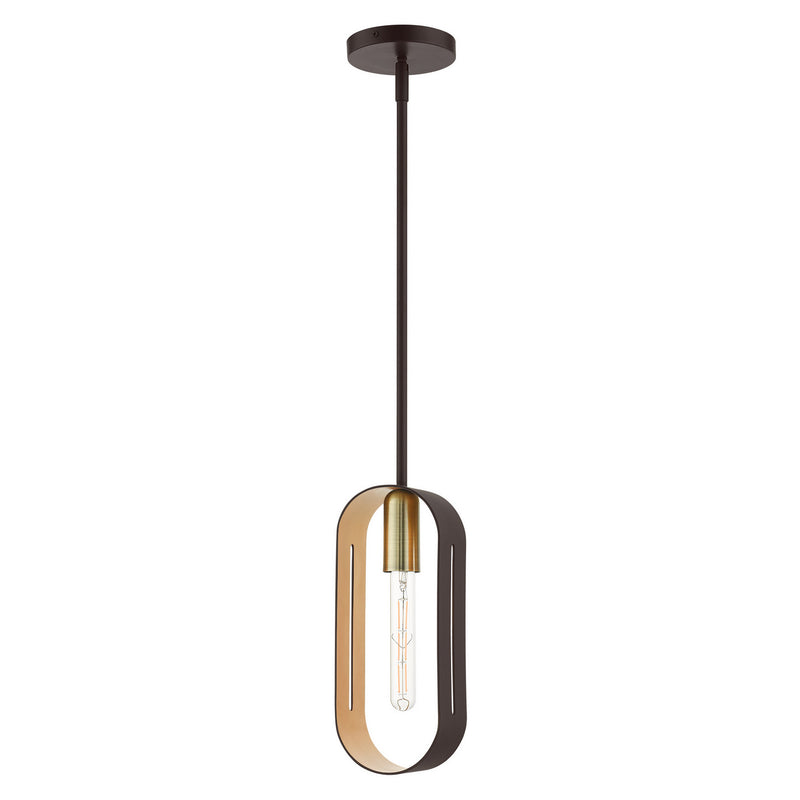 Livex Lighting 45761-07 One Light Pendant, Bronze w/ Antique Brasss