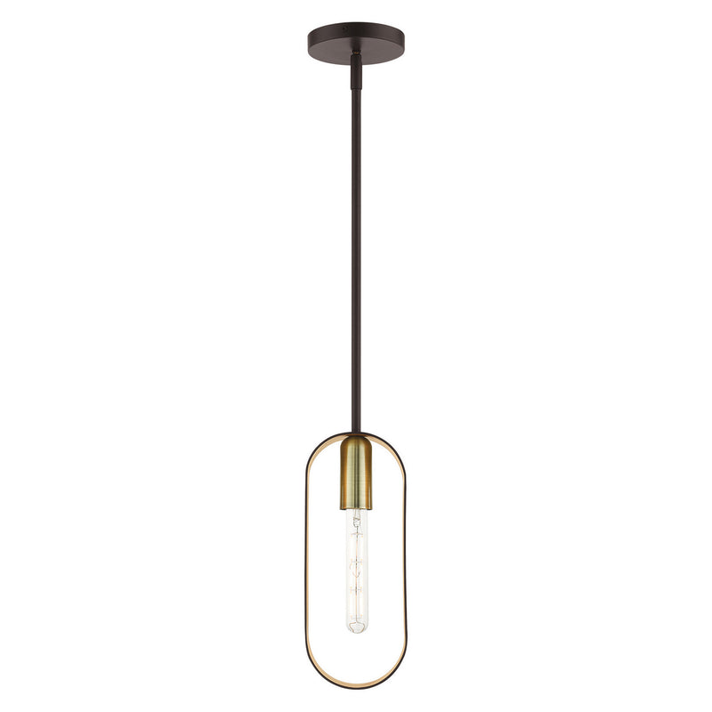 Livex Lighting 45761-07 One Light Pendant, Bronze w/ Antique Brasss