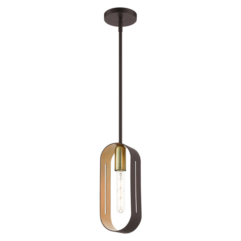Livex Lighting 45761-07 One Light Pendant, Bronze w/ Antique Brasss