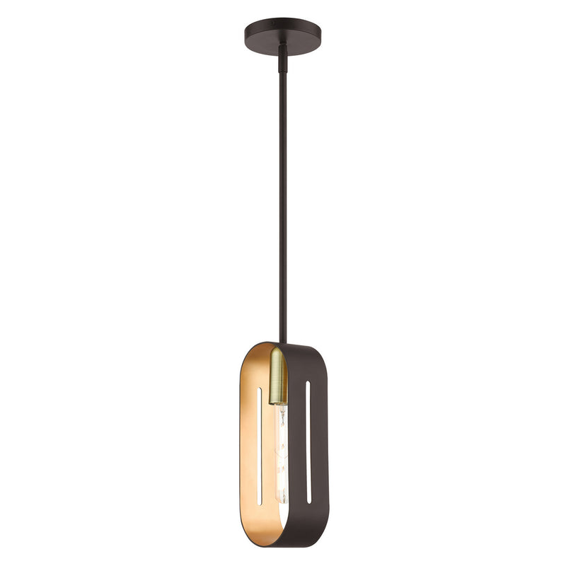Livex Lighting 45761-07 One Light Pendant, Bronze w/ Antique Brasss