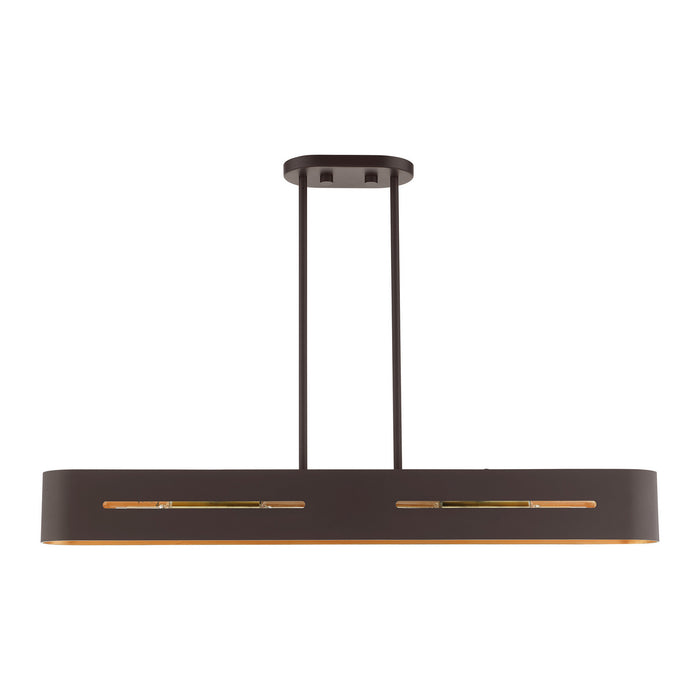 Livex Lighting 45767-07 Four Light Linear Chandelier, Bronze w/ Antique Brasss