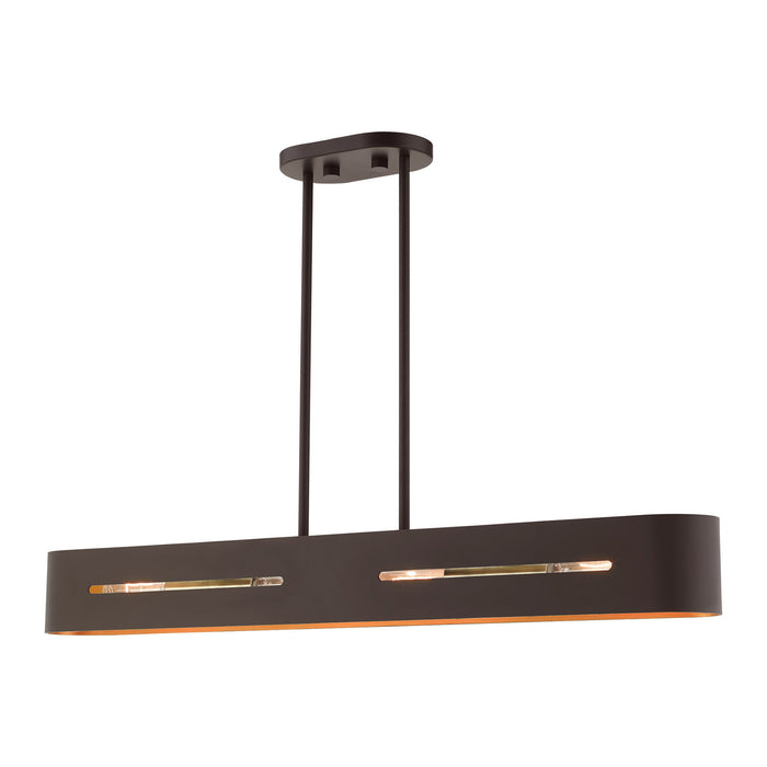 Livex Lighting 45767-07 Four Light Linear Chandelier, Bronze w/ Antique Brasss