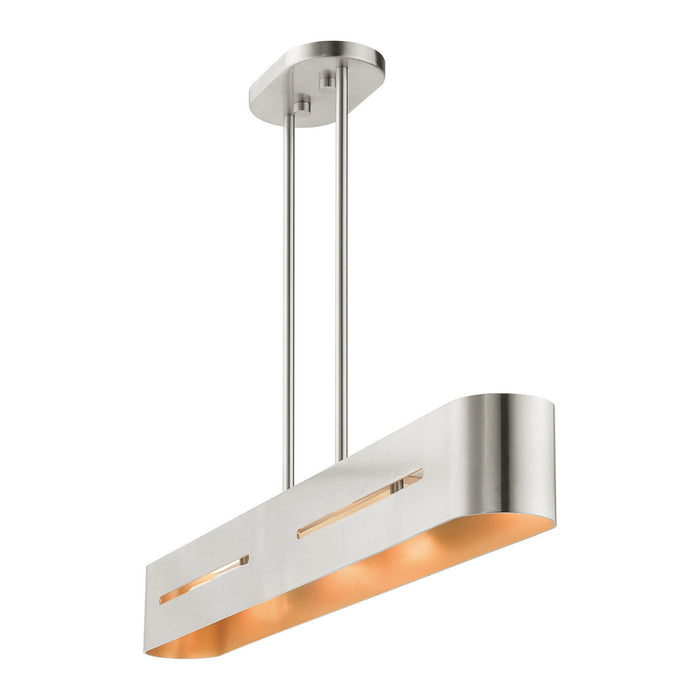 Livex Lighting 45767-91 Four Light Linear Chandelier, Brushed Nickel