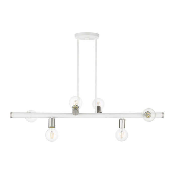 Livex Lighting 45866-03 Six Light Linear Chandelier, White w/ Brushed Nickels