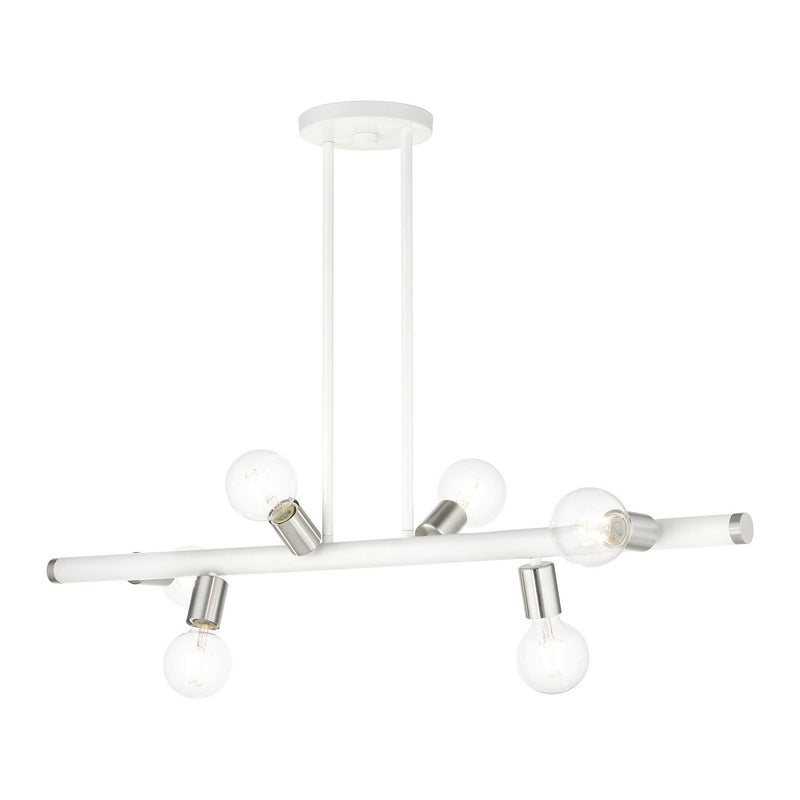 Livex Lighting 45866-03 Six Light Linear Chandelier, White w/ Brushed Nickels