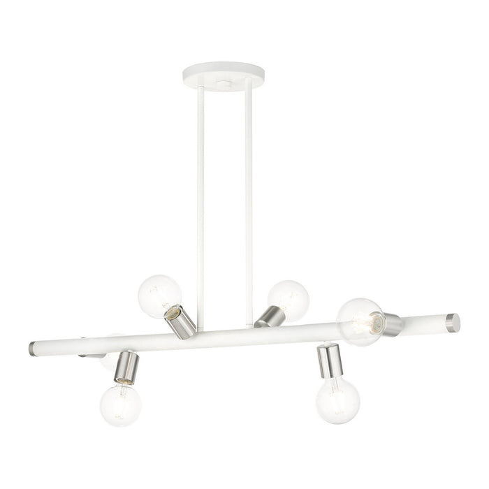 Livex Lighting 45866-03 Six Light Linear Chandelier, White w/ Brushed Nickels