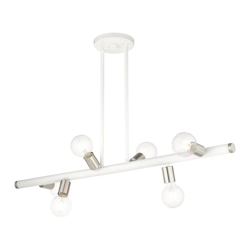 Livex Lighting 45866-03 Six Light Linear Chandelier, White w/ Brushed Nickels