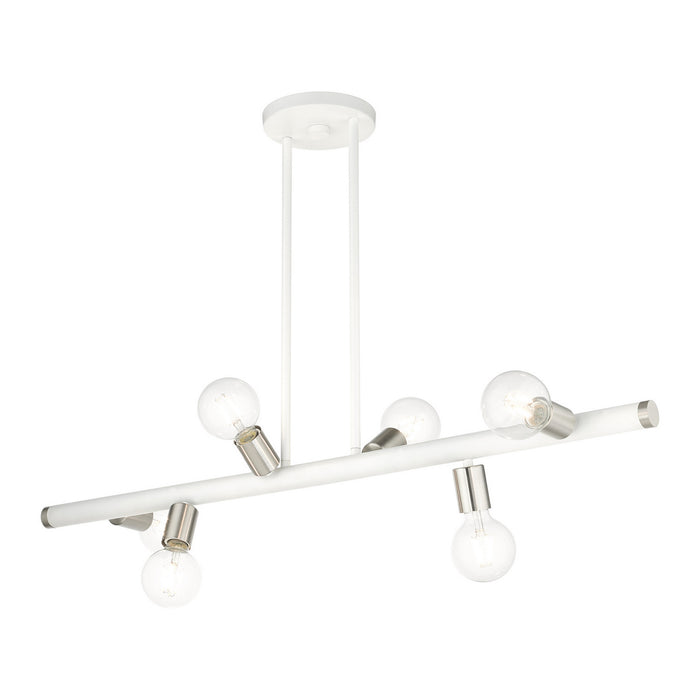 Livex Lighting 45866-03 Six Light Linear Chandelier, White w/ Brushed Nickels
