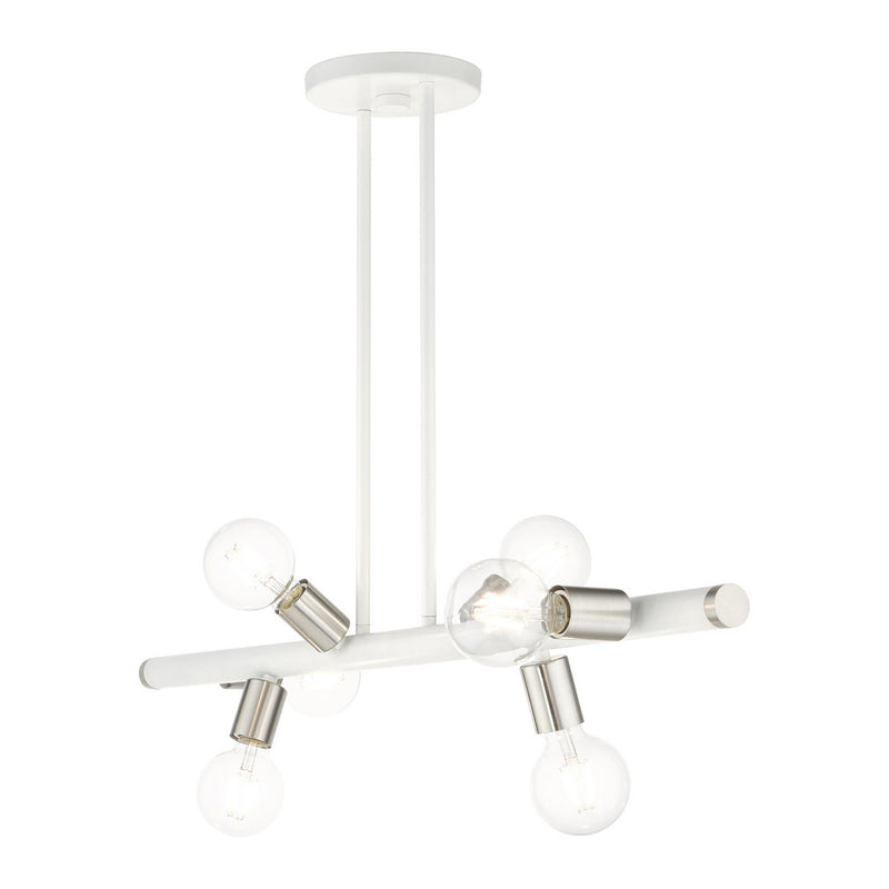 Livex Lighting 45866-03 Six Light Linear Chandelier, White w/ Brushed Nickels