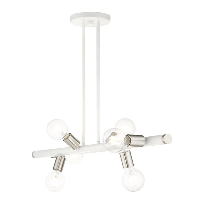 Livex Lighting 45866-03 Six Light Linear Chandelier, White w/ Brushed Nickels