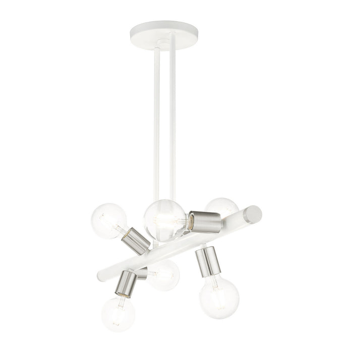Livex Lighting 45866-03 Six Light Linear Chandelier, White w/ Brushed Nickels