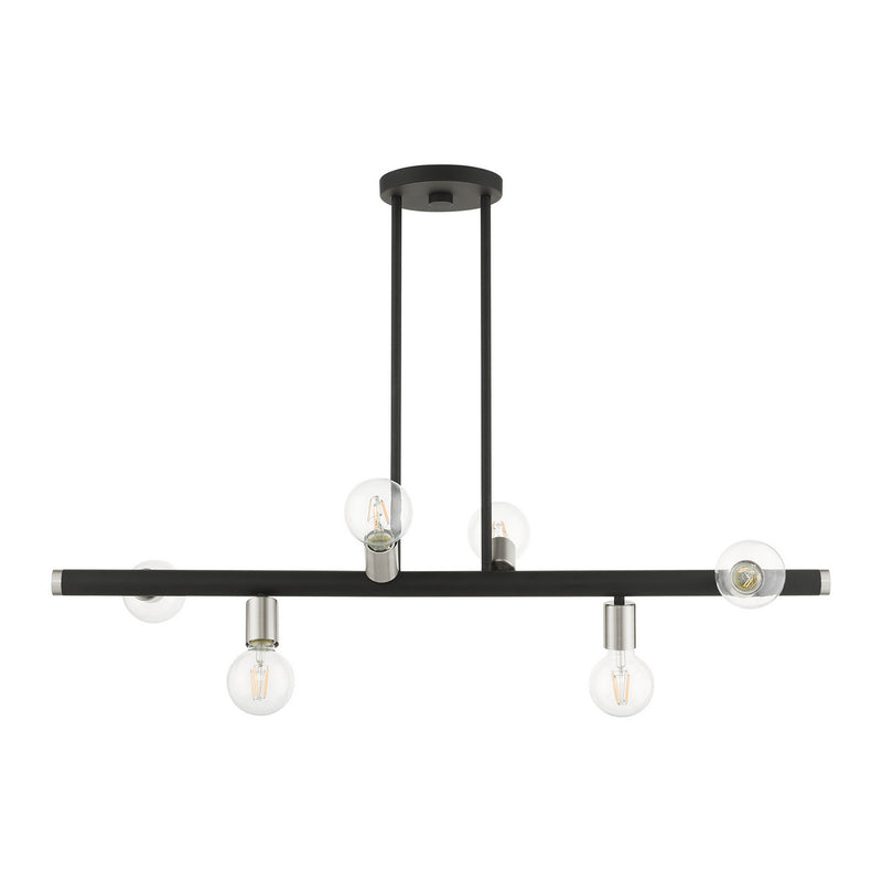 Livex Lighting 45866-04 Six Light Linear Chandelier, Black w/ Brushed Nickels