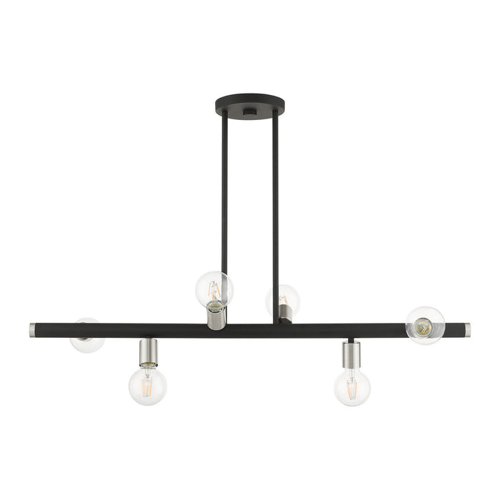 Livex Lighting 45866-04 Six Light Linear Chandelier, Black w/ Brushed Nickels