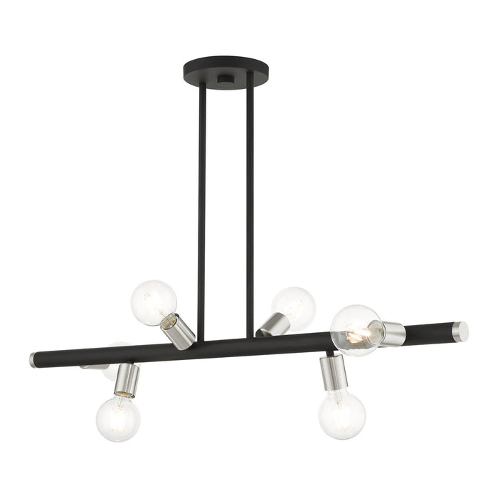 Livex Lighting 45866-04 Six Light Linear Chandelier, Black w/ Brushed Nickels