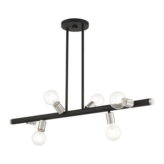 Livex Lighting 45866-04 Six Light Linear Chandelier, Black w/ Brushed Nickels