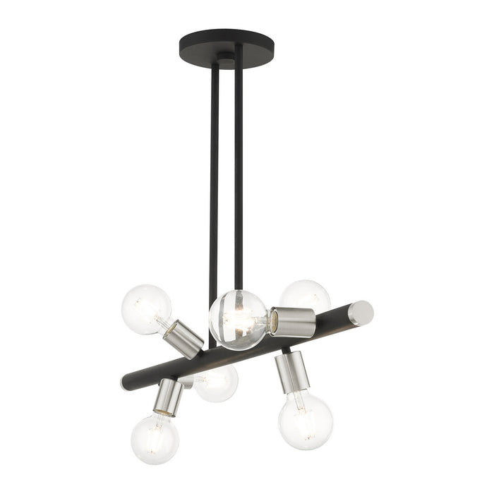 Livex Lighting 45866-04 Six Light Linear Chandelier, Black w/ Brushed Nickels