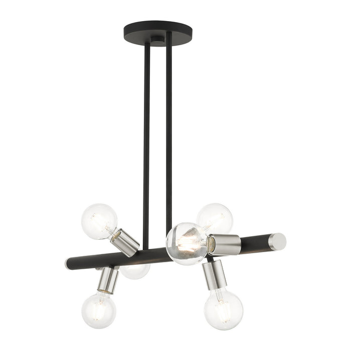 Livex Lighting 45866-04 Six Light Linear Chandelier, Black w/ Brushed Nickels