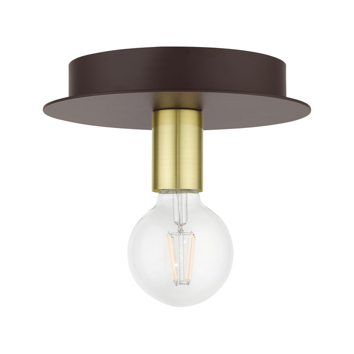 Livex Lighting 45871-07 One Light Flush Mount, Bronze w/ Satin Brasss