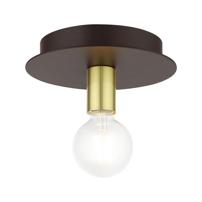 Livex Lighting 45871-07 One Light Flush Mount, Bronze w/ Satin Brasss