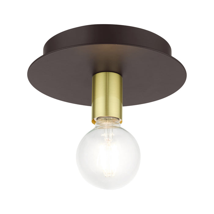 Livex Lighting 45871-07 One Light Flush Mount, Bronze w/ Satin Brasss