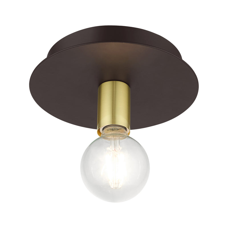 Livex Lighting 45871-07 One Light Flush Mount, Bronze w/ Satin Brasss