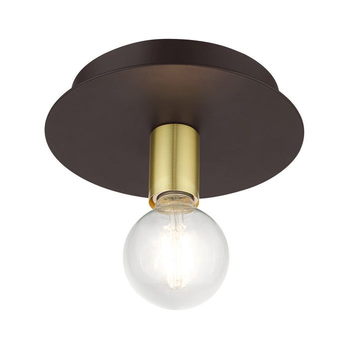Livex Lighting 45871-07 One Light Flush Mount, Bronze w/ Satin Brasss