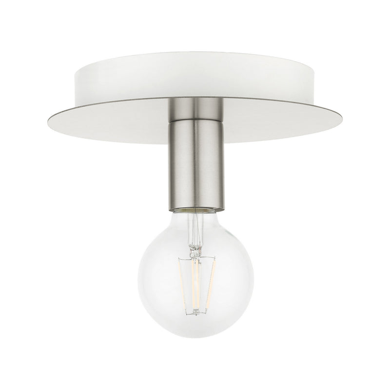 Livex Lighting 45871-91 One Light Flush Mount, Brushed Nickel w/ White Canopy