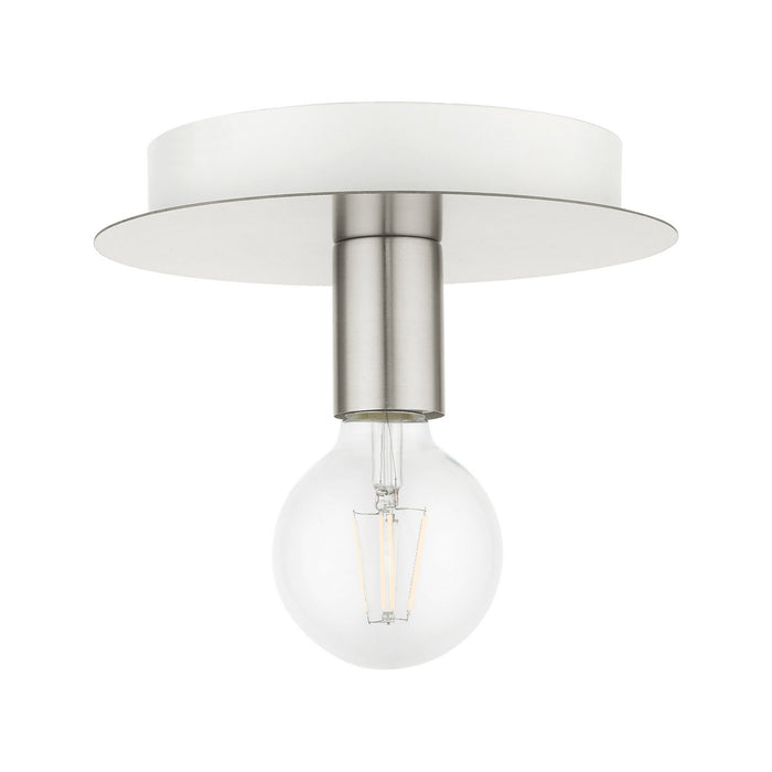 Livex Lighting 45871-91 One Light Flush Mount, Brushed Nickel w/ White Canopy