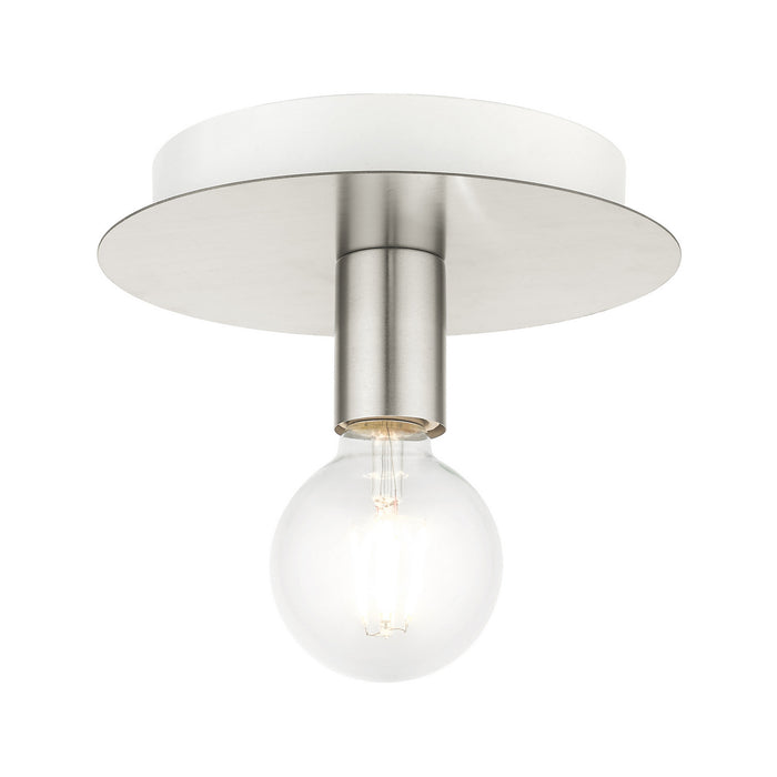 Livex Lighting 45871-91 One Light Flush Mount, Brushed Nickel w/ White Canopy