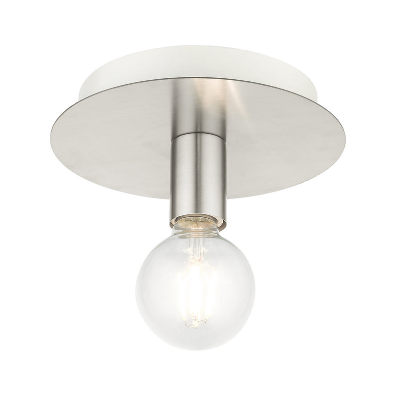 Livex Lighting 45871-91 One Light Flush Mount, Brushed Nickel w/ White Canopy