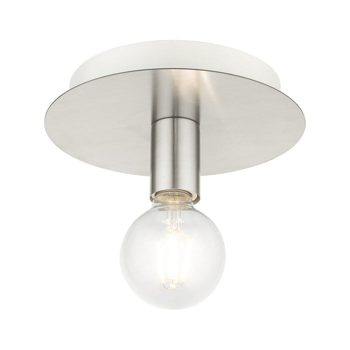 Livex Lighting 45871-91 One Light Flush Mount, Brushed Nickel w/ White Canopy
