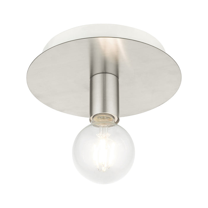 Livex Lighting 45871-91 One Light Flush Mount, Brushed Nickel w/ White Canopy