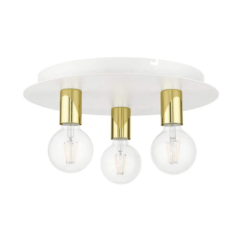 Livex Lighting 45873-03 Three Light Flush Mount, White w/ Polished Brasss