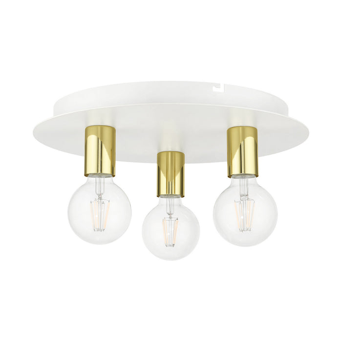 Livex Lighting 45873-03 Three Light Flush Mount, White w/ Polished Brasss