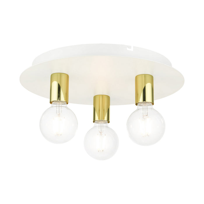 Livex Lighting 45873-03 Three Light Flush Mount, White w/ Polished Brasss