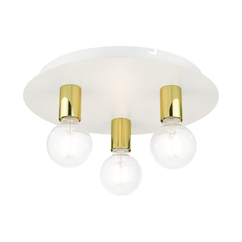 Livex Lighting 45873-03 Three Light Flush Mount, White w/ Polished Brasss