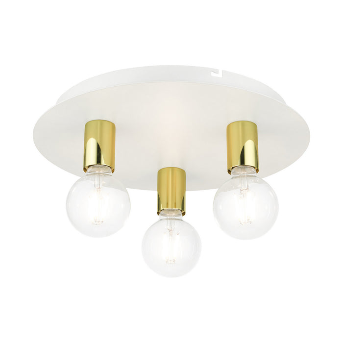 Livex Lighting 45873-03 Three Light Flush Mount, White w/ Polished Brasss
