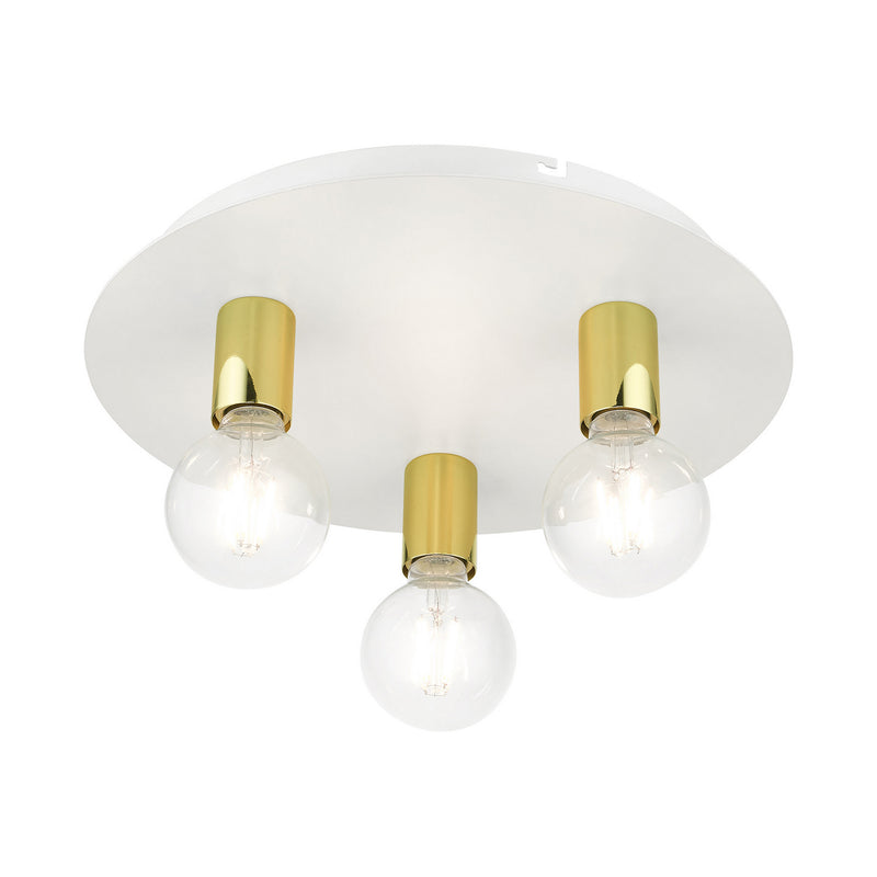 Livex Lighting 45873-03 Three Light Flush Mount, White w/ Polished Brasss