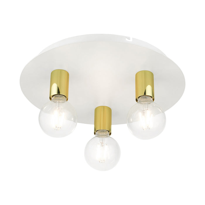 Livex Lighting 45873-03 Three Light Flush Mount, White w/ Polished Brasss