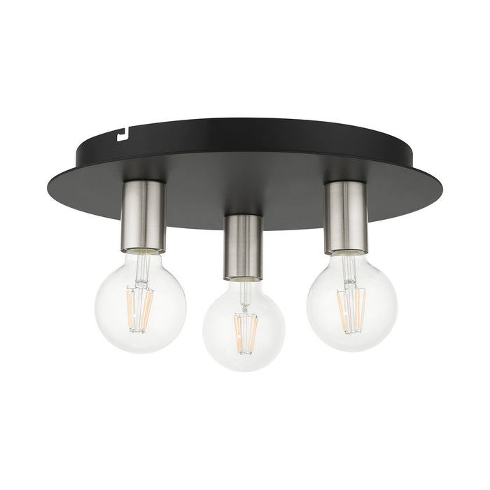 Livex Lighting 45873-04 Three Light Flush Mount, Black w/ Brushed Nickels