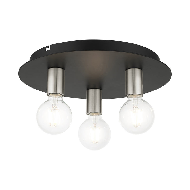 Livex Lighting 45873-04 Three Light Flush Mount, Black w/ Brushed Nickels