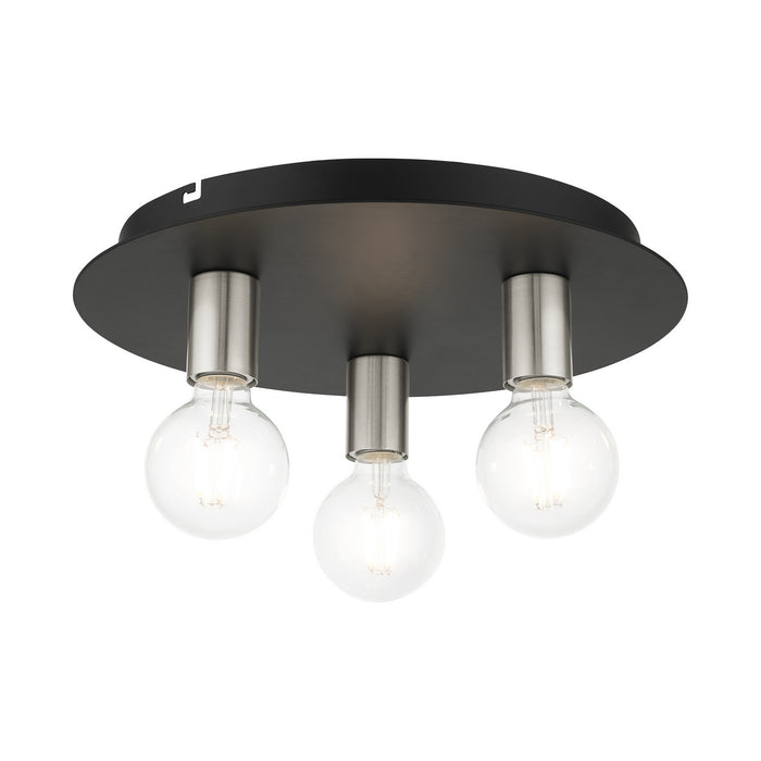 Livex Lighting 45873-04 Three Light Flush Mount, Black w/ Brushed Nickels