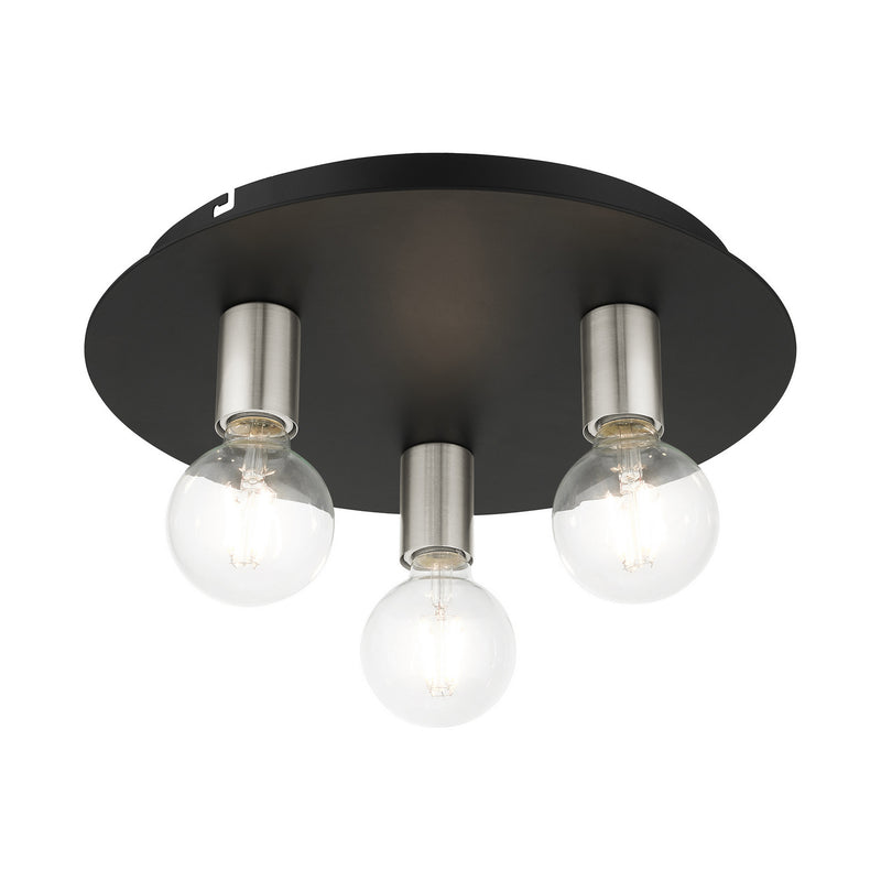 Livex Lighting 45873-04 Three Light Flush Mount, Black w/ Brushed Nickels