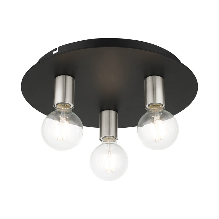 Livex Lighting 45873-04 Three Light Flush Mount, Black w/ Brushed Nickels