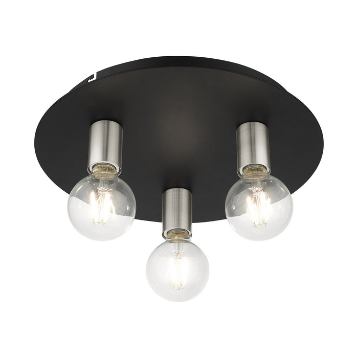 Livex Lighting 45873-04 Three Light Flush Mount, Black w/ Brushed Nickels