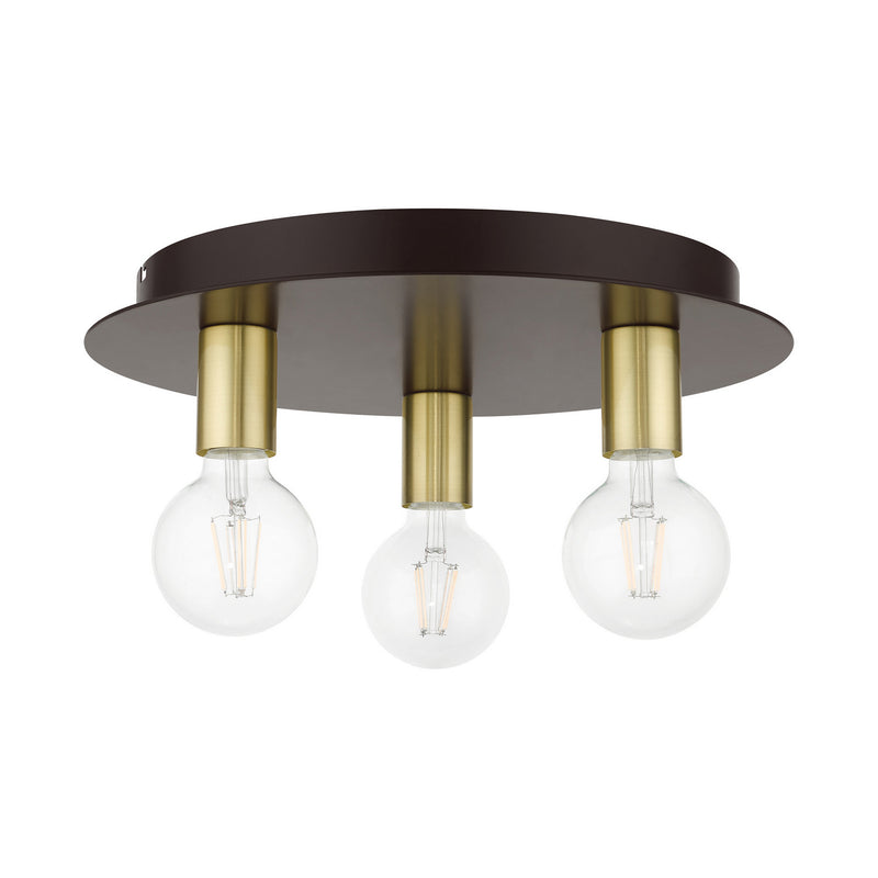 Livex Lighting 45873-07 Three Light Flush Mount, Bronze w/ Satin Brasss