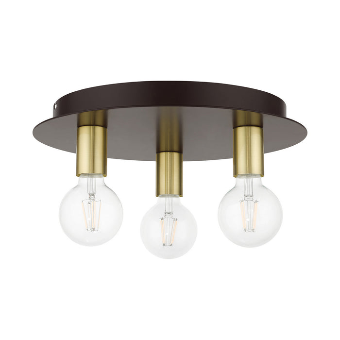Livex Lighting 45873-07 Three Light Flush Mount, Bronze w/ Satin Brasss
