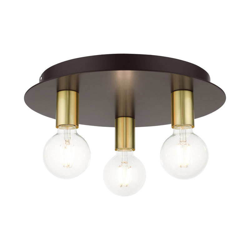 Livex Lighting 45873-07 Three Light Flush Mount, Bronze w/ Satin Brasss
